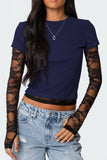 Lace Sleeve Fitted Tee
