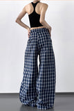 Plaid Wide-Leg Casual Pants