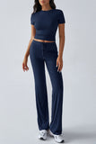 Short-Sleeve Crop Top and Pants Set
