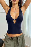 Deep V-Neck Ribbed Halter Tank Top