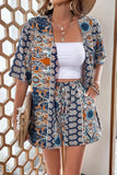 Patterned Kimono and Shorts Set