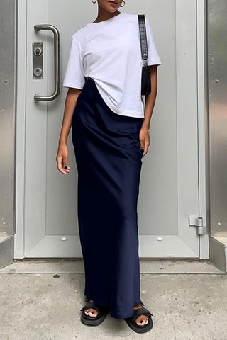 High-Waist Solid Maxi Skirt