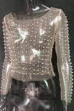 Pearl-Embellished Sheer Blouse