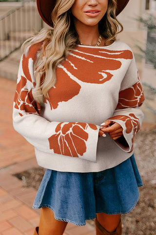 Floral Patterned Knit Sweater