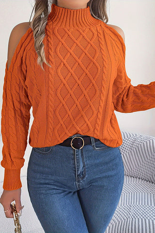 Cutout Shoulder Cable Knit Sweater