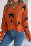 Star-Patterned Distressed Hem Sweater
