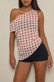 Off-Shoulder Checkered Tank Top