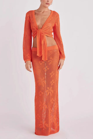 Tie-Front Crochet Skirt Set