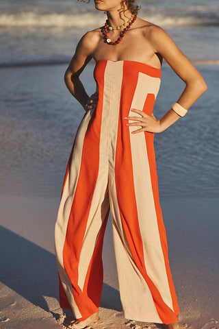 Strapless Wide-Leg Striped Jumpsuit