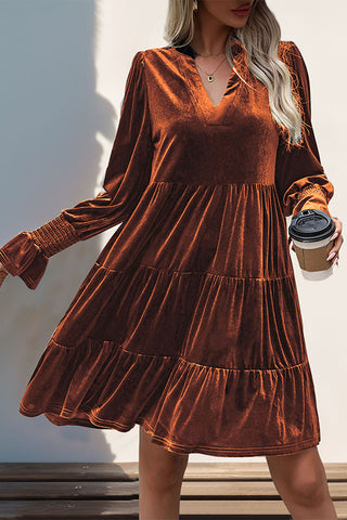 V-Neck Tiered Dress with Smocked Sleeves