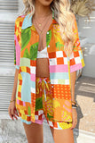 Colorblock Check Shirt and Shorts Set