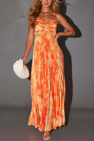 Spaghetti-Strap Pleated Maxi Dress