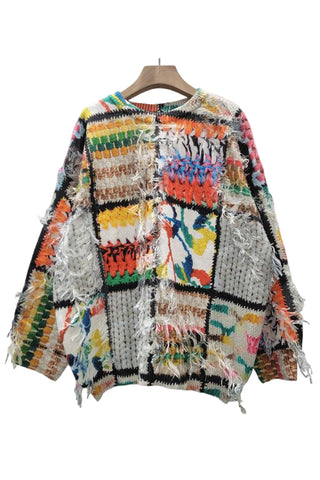 Patchwork Fringed Sweater