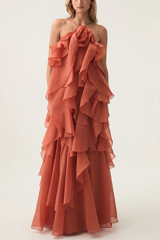 Layered Ruffle Halter Dress