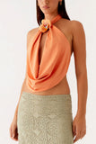 Knotted Halter Draped Tank Top