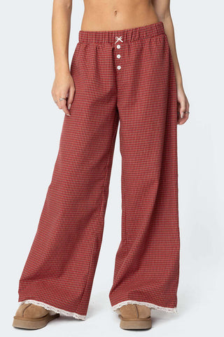 Button-Detail Wide-Leg Casual Pants