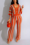 Striped Button-Front Pants Set