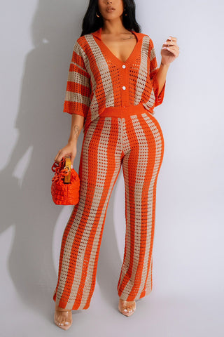 Striped Button-Front Pants Set