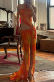 Vibrant Tropical Cutout Dress
