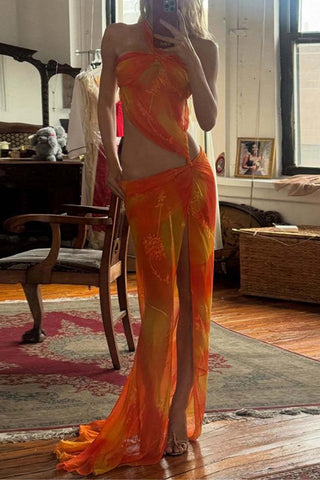 Vibrant Tropical Cutout Dress