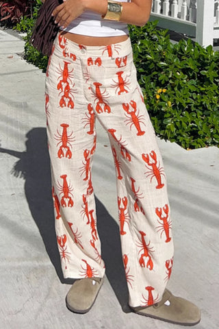 Playful Lobster Print Casual Pants
