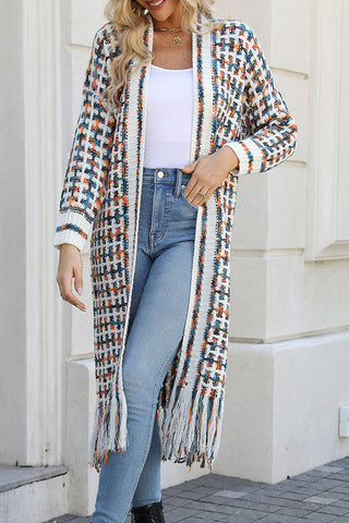 Fringe-Trim Longline Cardigan