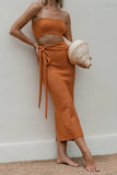 Strapless Midi Dress with Tie Detail
