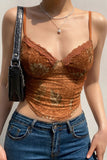 Floral Lace Trim Camisole Top