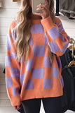 Checkered Pattern Ribbed Trim Sweater