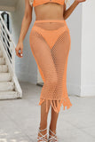 Fringed Midi Fishnet Cover-Up Skirt