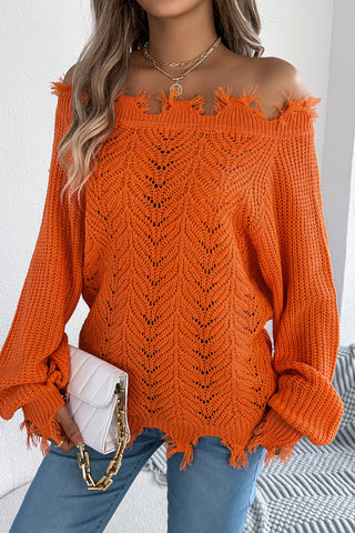 Off-Shoulder Frayed Sweater