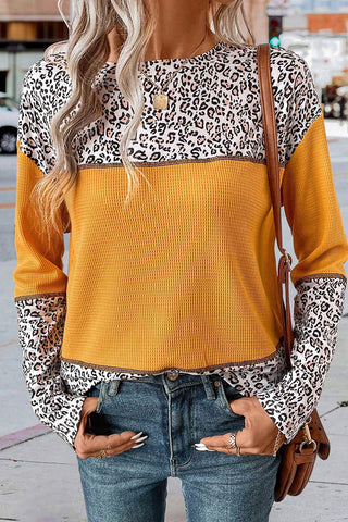 Stylish Contrast Pattern Long Sleeve Top