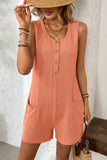 Sleeveless Button-Up Ribbed Romper