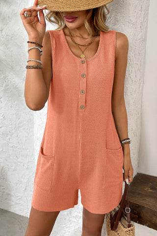 Sleeveless Button-Up Ribbed Romper