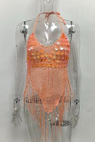 Sequined Fringe Tank Top