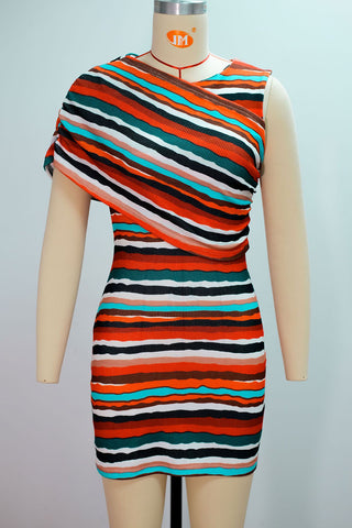 Asymmetrical Striped Mini Dress