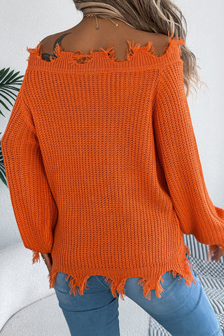 Off-Shoulder Frayed Sweater