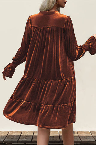 V-Neck Tiered Dress with Smocked Sleeves