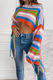 Striped Crop Sweater with Sleeve Details