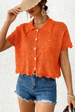 Button-Front Casual Crochet Blouse