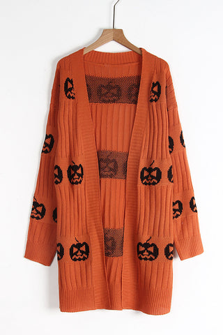 Pumpkin Patterned Longline Cardigan