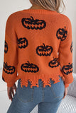 Pumpkin Detail Fringed Sweater
