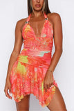 Halter Neck Handkerchief Hem Dress