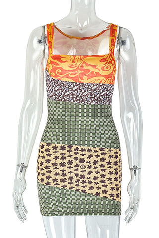 Patterned Patchwork Casual Dress
