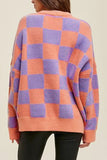 Checkered Pattern Ribbed Trim Sweater