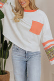 Patterned Sleeve Pocket Sweatshirt