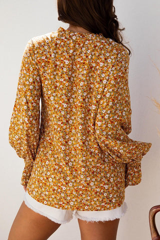 Boho Floral Ruffled V Neck Blouse