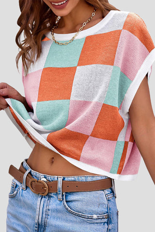 Plaid Knit Sweater Top