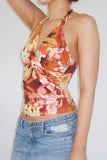 Floral Halter Neck Twist Tank Top