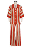 Striped Button-Front Pants Set